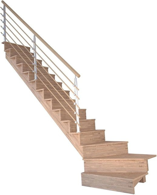 StarWood Treppe Lindos Pro Eiche Setzstufen und Design-Geländer-Holzstäbe in Braun, Breite: 80 cm, Höhe: 280 cm, Tiefe: 13 cm - Bild 1