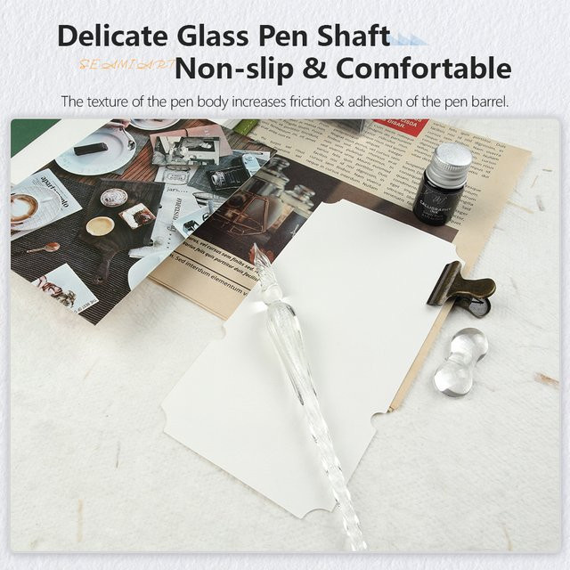 Semi art Glas-Tauchfeder Set mit Halter und Tinte in Transparent für Studenten - Bild 1