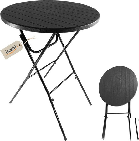 Klappbarer Stehtisch von Lemodo in Schwarz mit Kunststoffplatte in Holz-Optik, B/T: 110 x 80 cm