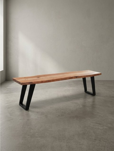 Esszimmerbank aus Massivholz Akazie und Metall in Braun mit Baumkante und U-Beinen, B/T/H: 160 x 40 x 46 cm von KADIMA DESIGN - Bild 1