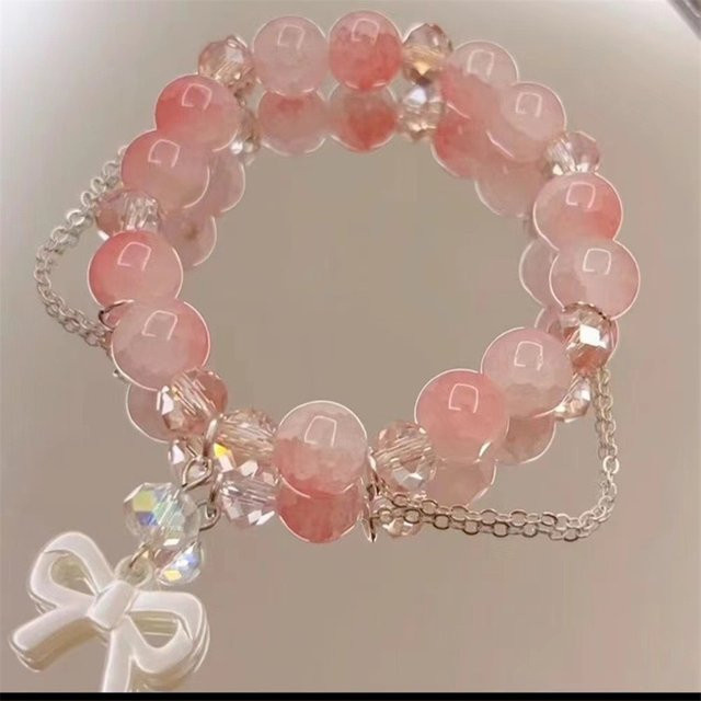 BELLA-Bee Armband, Rosa Kristallperlen, Schleifenanhänger, Damen - Bild 1