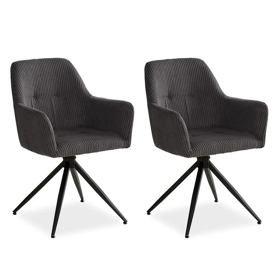 Homestyle4u 2er Set Polsterstühle drehbar in Grau mit Cord-Bezug und Armlehnen - Bild 2