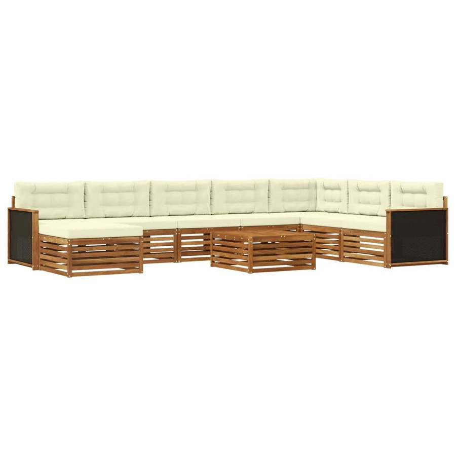 vidaXL Outdoor-Sofagarnitur aus Massivholz Akazie in L-Form, 9-teiliges Set mit Polsterkissen in Braun und Creme - Bild 2