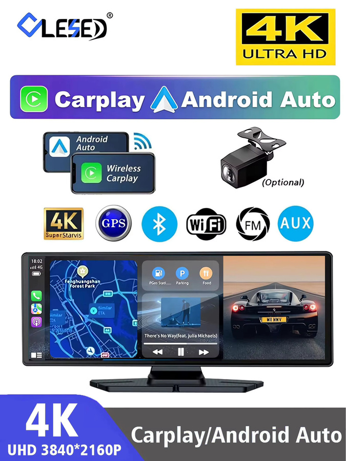 4K UHD Dash Cam mit 10,26 Zoll OLED Display, Carplay und Android Auto, GPS, 5G WiFi, Bluetooth und Dual Objektiv, Farbe: Schwarz - Bild 6