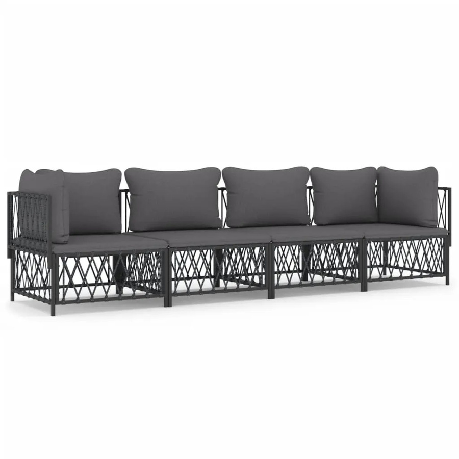 vidaXL 4-tlg Garten-Lounge-Set in L-Form aus pulverbeschichtetem Stahl und Textilene mit Kissen in Anthrazit - Bild 2