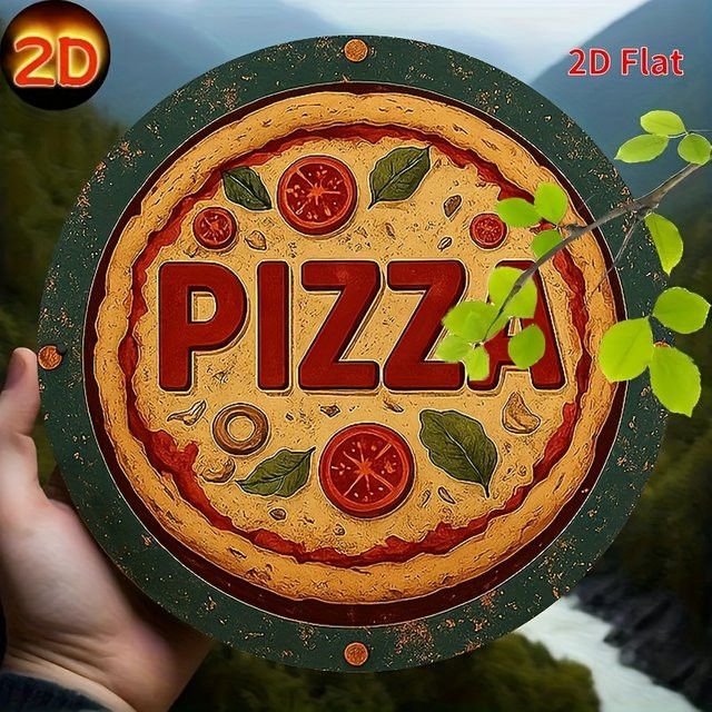 Potdemiel Vintage Pizza Metallschild rund für Küche und Café - Bild 1