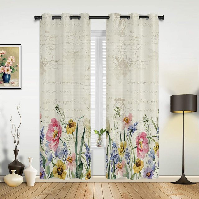 Moderne Vorhänge mit abstraktem blauem Lotus-Blumenmuster für Wohnzimmer und Schlafzimmer, halbtransparent, Farbe: Blau/Mehrfarbig, Breite: 135 cm, Höhe: 60 cm - Bild 1