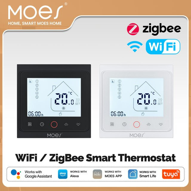 MOES Smart Thermostat mit WiFi und ZigBee zur App- und Sprachsteuerung für elektrische Fußbodenheizung und Gaskessel, Farbe: Weiß - Bild 1