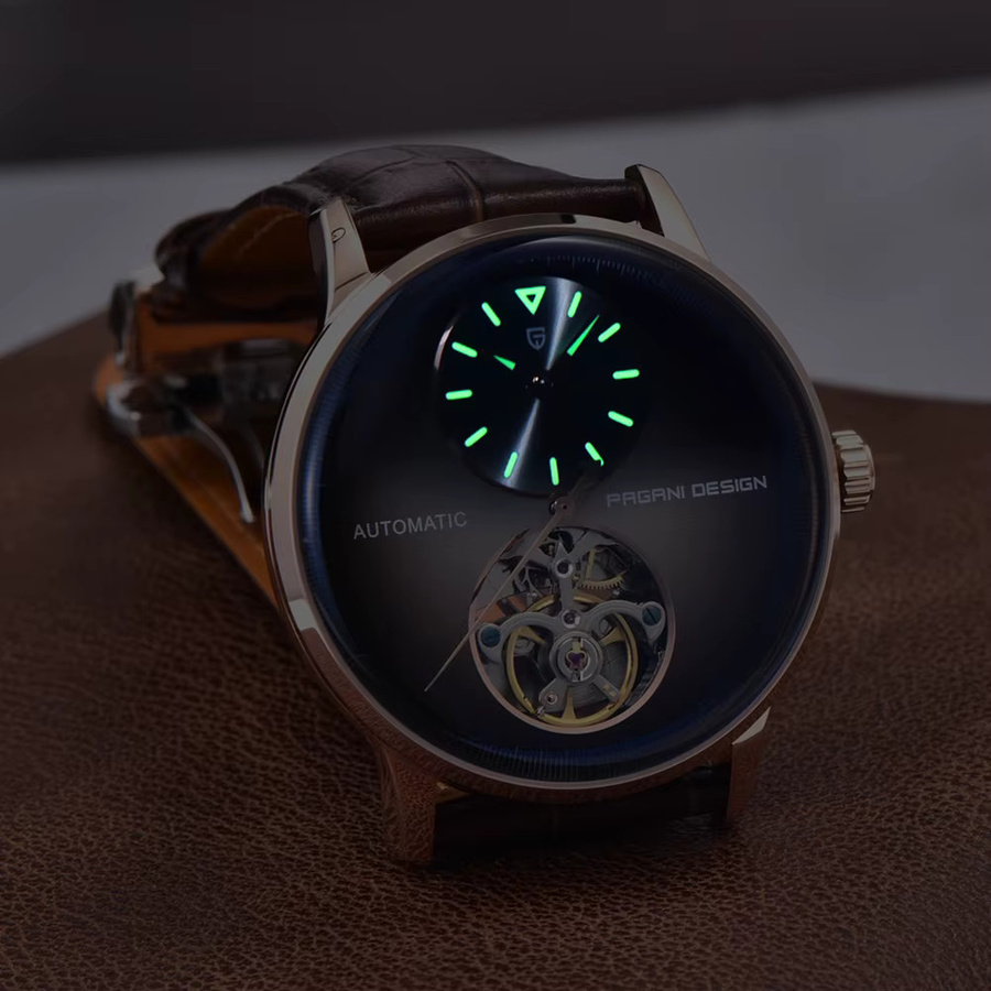 PAGANI DESIGN Armbanduhr, Automatik, Edelstahl, Leder, Gold, Herren - Bild 5