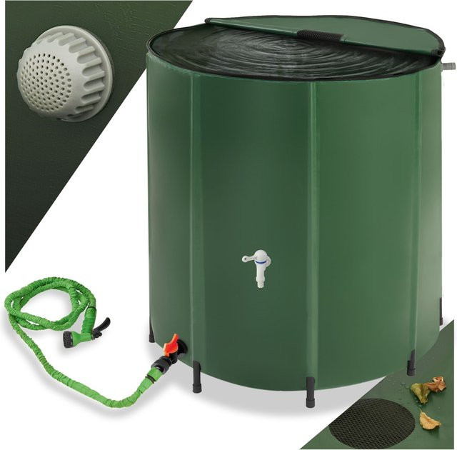 tectake Regentonne mit Hahn und Überlaufschutz, Grün, 500 l, B/T/H: 81 x 81 x 100 cm - Bild 1