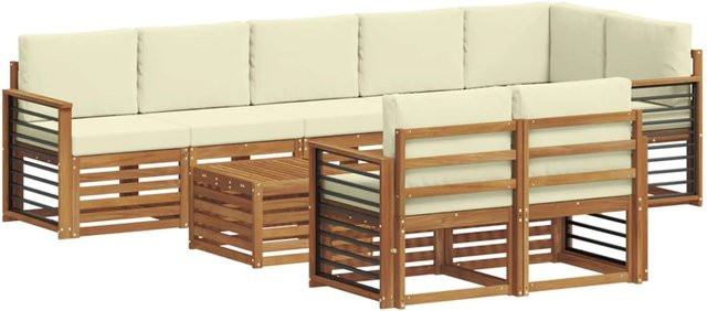 vidaXL Sofagarnitur 9-teilig aus Massivholz Akazie in Natur und Creme mit Polsterkissen und Armlehnen - Bild 1