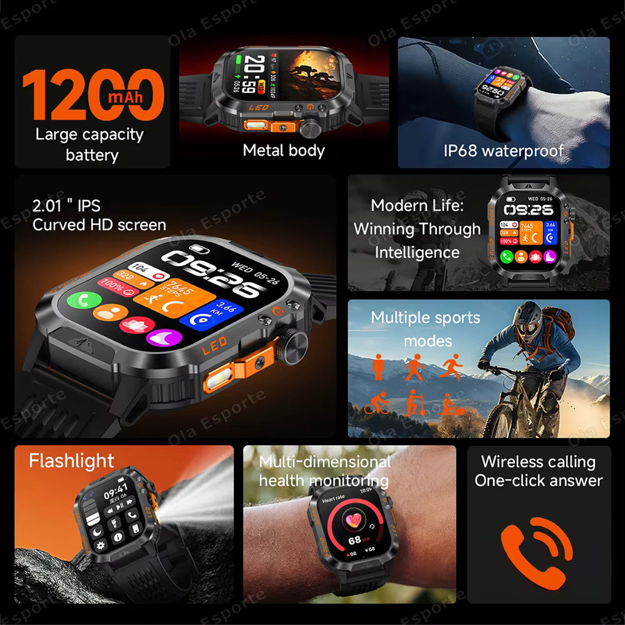 Ola Esporte Smartwatch, GPS, 3 ATM, Schwarz, Eckig - Bild 2