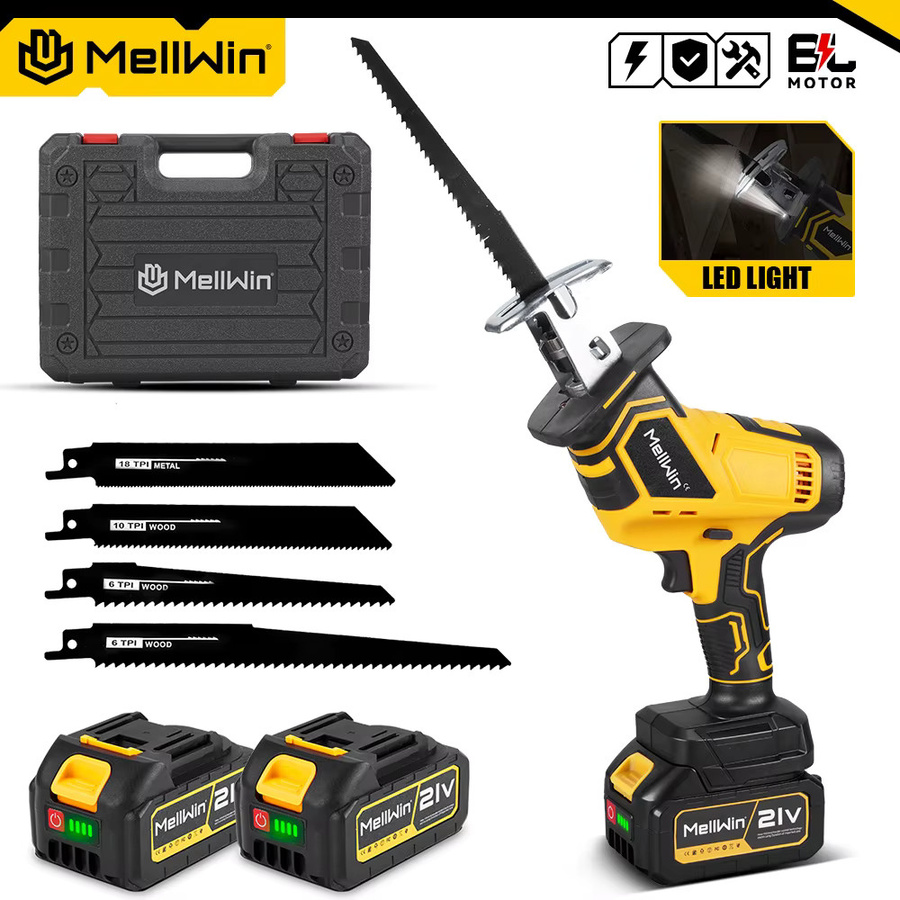 MELLWIN Bürstenlose elektrische Säbelsäge 3600W mit 12000SPM, kabelloses Multifunktions-Schneidewerkzeug für Metall und Holz, kompatibel mit Makita 18V LXT Akku, Gelb - Bild 6