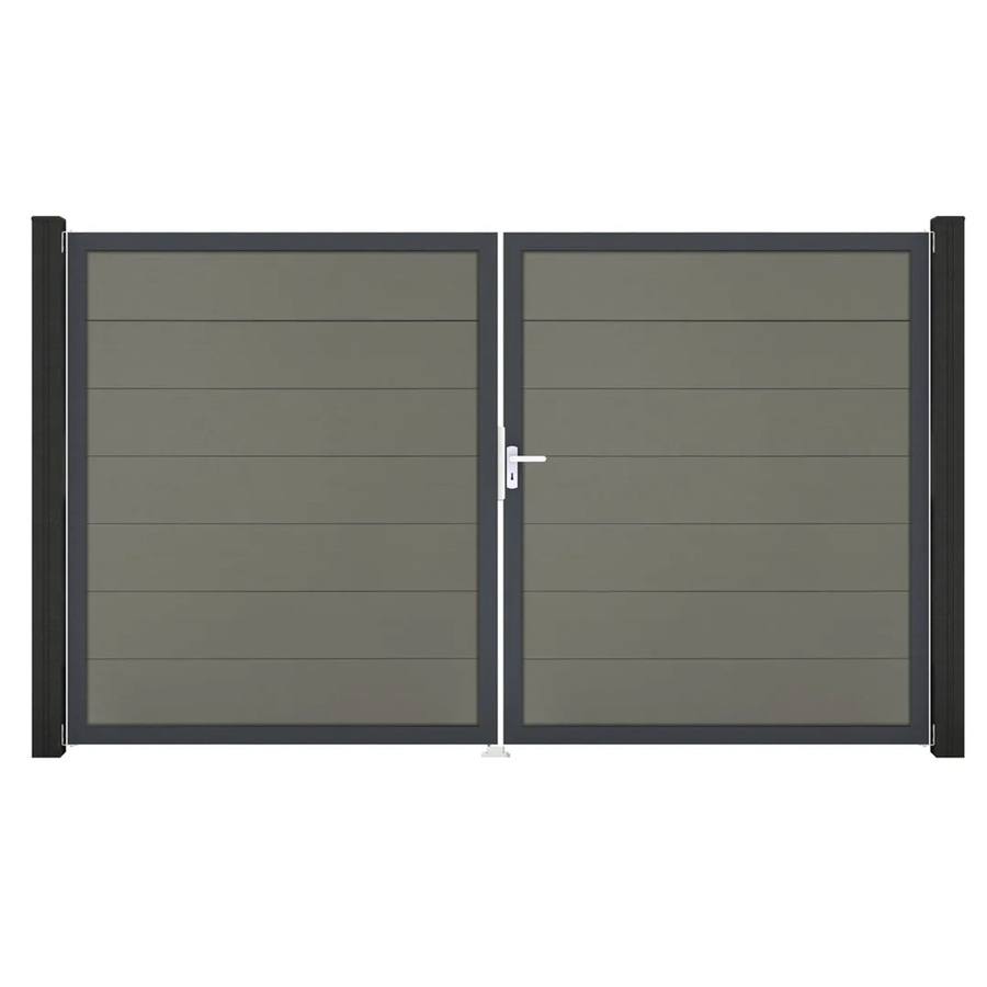 GroJa Steckzaun Tor Grande DIN Rechts Doppel-Tor aus Aluminium und BPC in Grau, Breite: 2,0 m - Bild 2