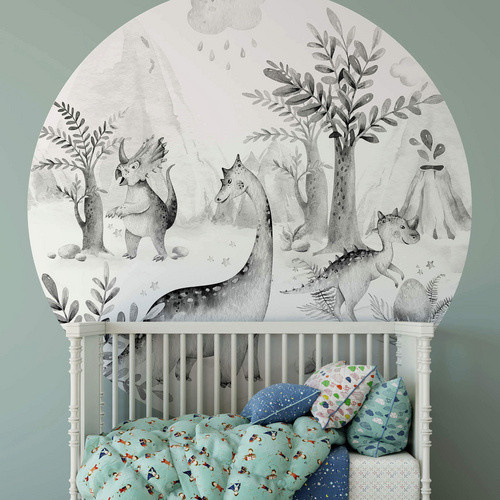 K&L Wall Art Vliestapete Kvilis Welt der Dinos, Rundes Wandbild mit Tiermotiven, Mehrfarbig, Matt - Bild 2