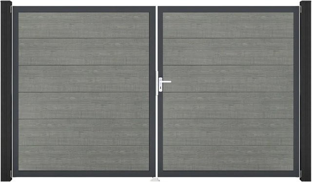 GroJa Steckzaun Tor BasicLine Doppelflügelig DIN Rechts DB Grey Ash Cut - Bild 1