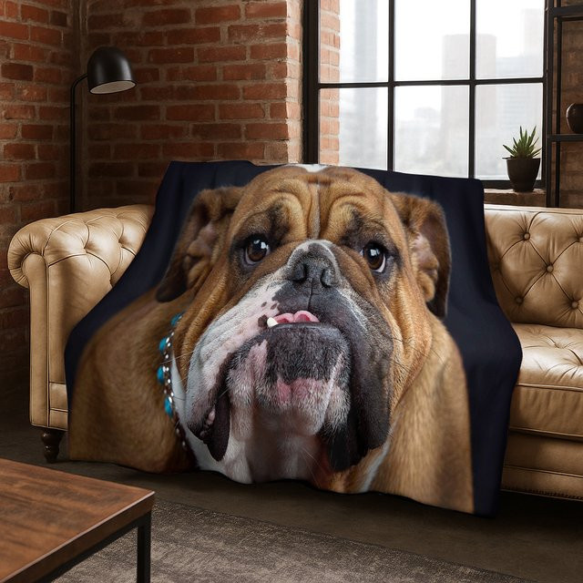 Faviora Flanelldecke mit 3D-Bulldogge Motiv, weiche und warme Tier-Cartoon-Decke in Multicolour, B/T: 90 x 75 cm - Bild 1