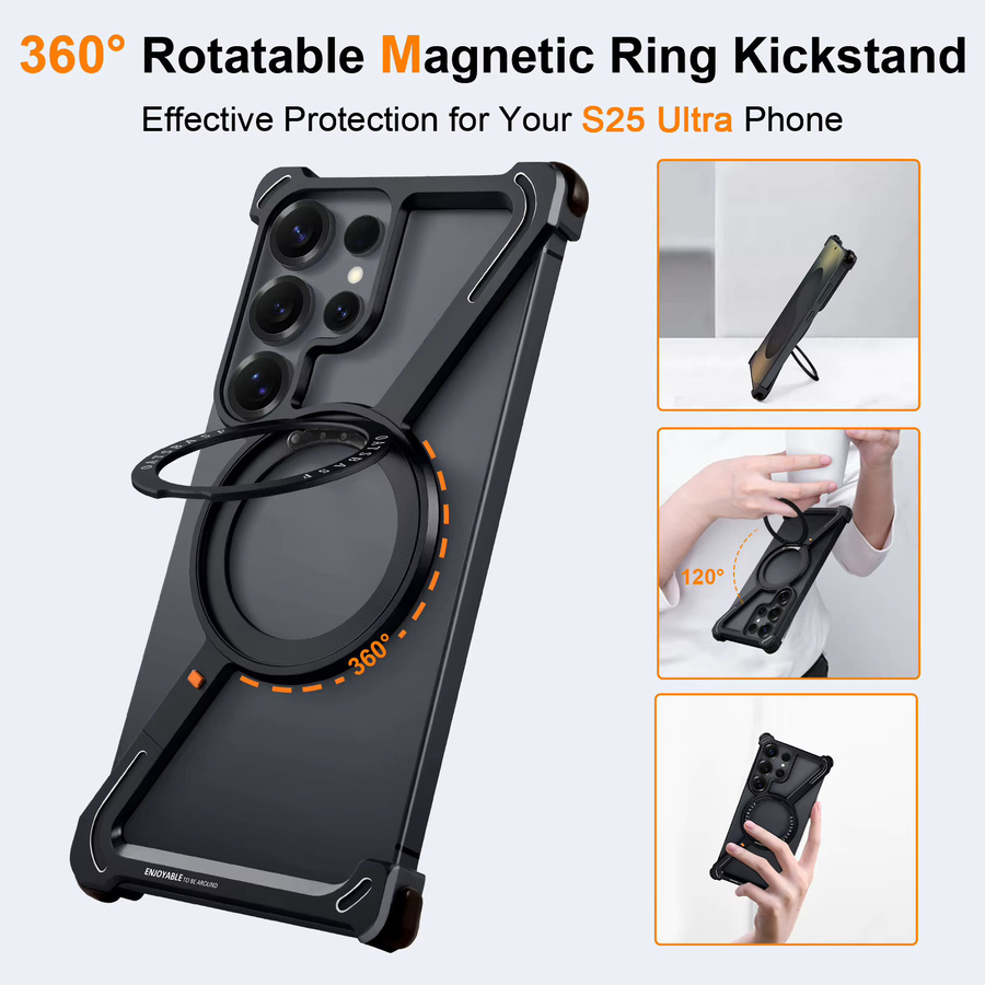 Eary Z-Form Minimalistische Handyhülle für Samsung Galaxy S25 Ultra und S24 Ultra mit 360 Grad drehbarem Magnetständer in Titanium Black - Bild 2