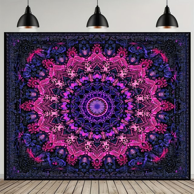 VIKAMA Boho Mandala Wandteppich in Blau und Lila mit geometrischem Design zur Wanddekoration - Bild 1