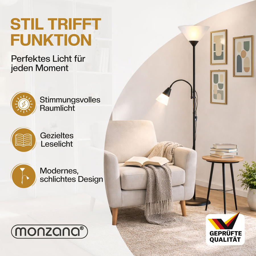 Monzana Stehlampe Alissa Schwarz höhenverstellbar Höhe: 175 cm, Durchmesser: 28 cm - Bild 2