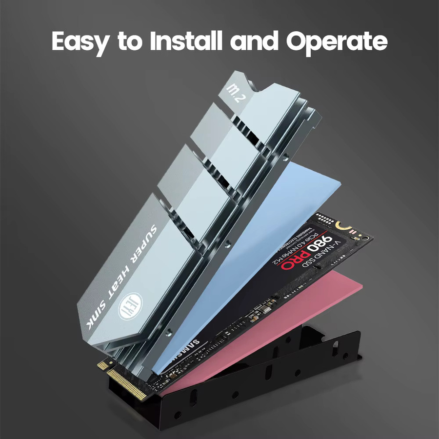 JEYI M.2 2280 NVMe/SATA/NGFF SSD Kühlkörper Aluminium-Wärmeableiter mit Wärmeleitfähiger Silikonauflage in Grau oder Silber - Bild 5
