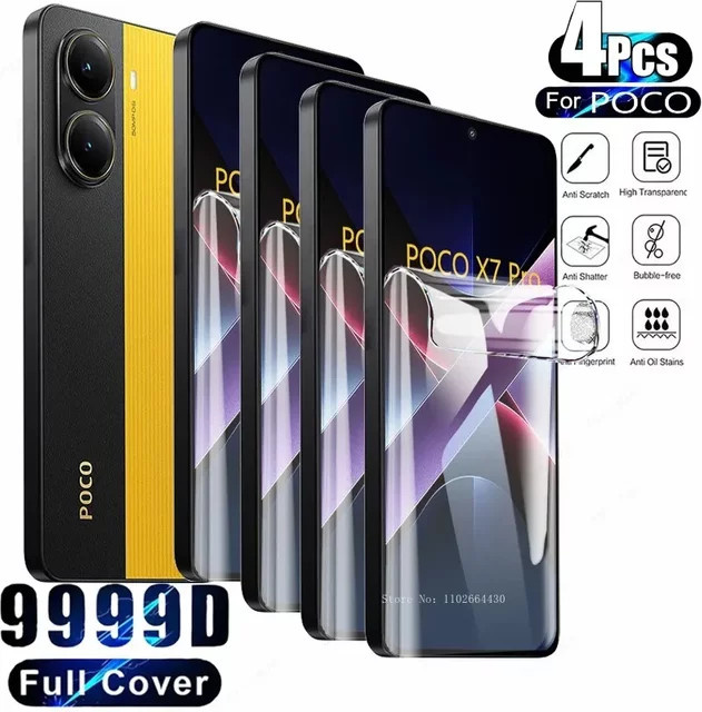 4er Pack Xiaomi Hydrogel Displayschutzfolien für POCO X7 Pro X6 Pro 5G X5 X4 X3 NFC M6 M5 S M4 M3 F6 F5 F4 C65 C75 transparent - Bild 1