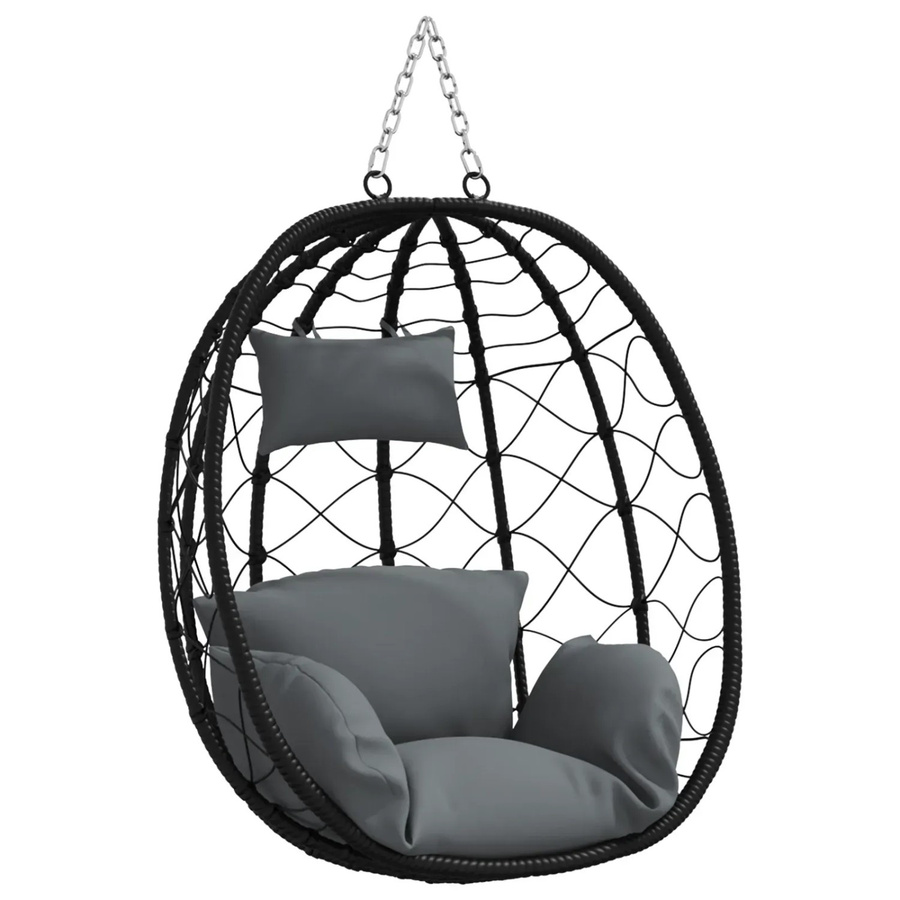 vidaXL Hängesessel Korb in Anthrazit aus Poly Rattan mit Kissen und wetterfestem Metallgestell - Bild 2