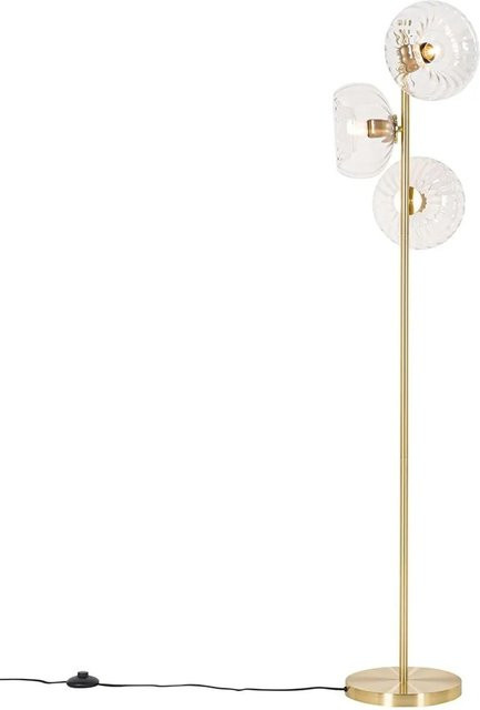 QAZQA Ayesha Art-Deco-Stehlampe in Gold mit 3 Glas-Leuchten und E27 Fassung, Höhe: 145 cm - Bild 1