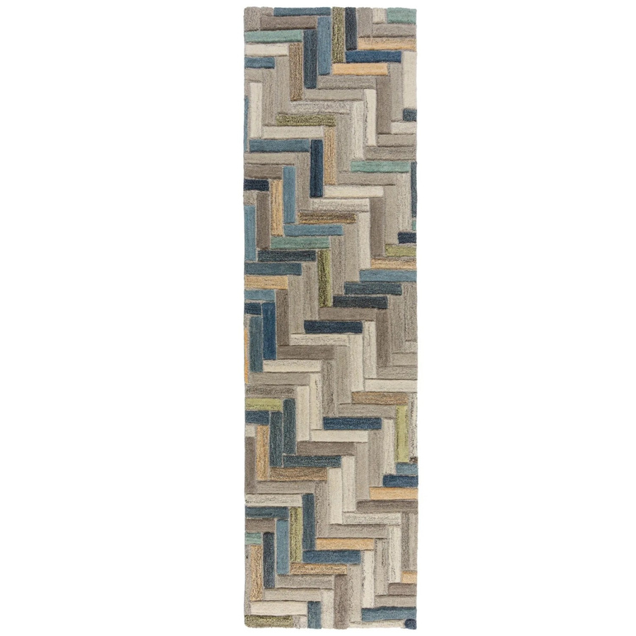 Flair Rugs Wollteppich Russo in Blau-Grau mit geometrischem Design, B/H: 60 x 230 cm - Bild 2