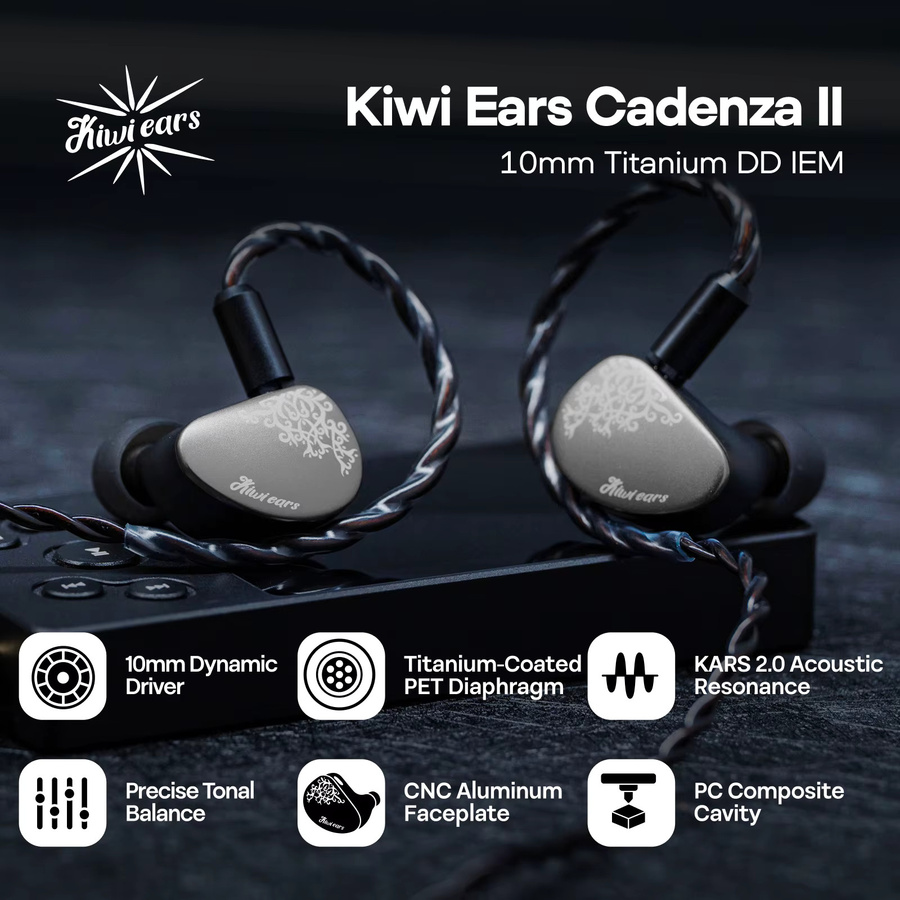 Kiwi Ears Cadenza II In-Ear HiFi-Ohrhörer mit 10mm Titan-Dynamischer Treiber und KARS 2.0 Premium-Konstruktion in Blau mit abnehmbarem Kabelsystem und 3,5 mm Klinkenanschluss - Bild 3