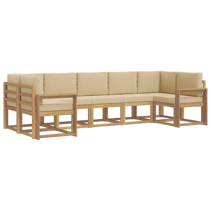 vidaXL Outdoor-Sofagarnitur aus Akazienholz in L-Form mit Kissen, 7-teilig, Weiß und Beige - Bild 2