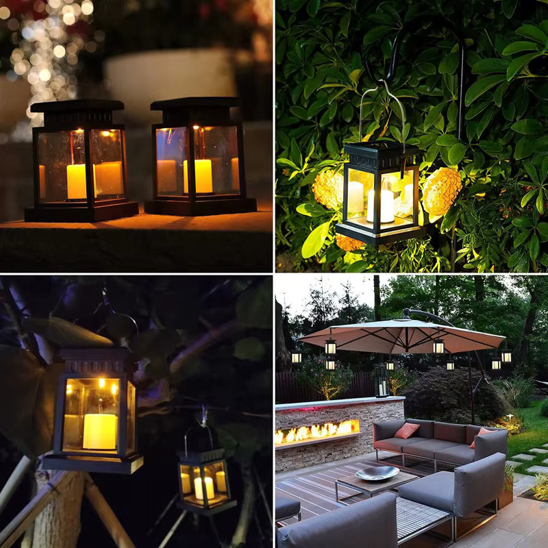 DOUWENXI Solar Garten Laterne Retro Hängende Kerzenleuchte Schwarz mit Warmweißem Licht für Balkon und Garten - Bild 5