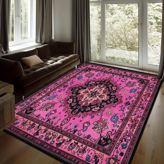 Lodestar Bodenmatte mit Retro-Muster in Pink, maschinenwaschbarer Teppich für Indoor und Outdoor, B/T: 80 x 50 cm - Bild 1