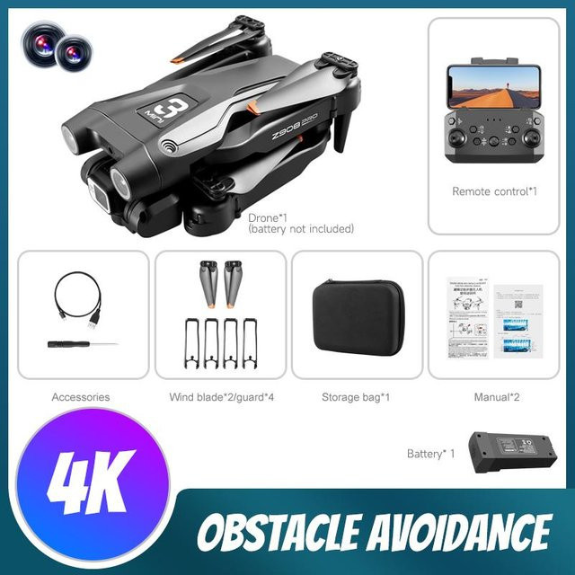 LYZRC Z908 Pro Max Drohne mit bürstenlosem Motor, Dual HD-Luftaufnahmen, FPV, Hindernisvermeidung und Quadrocopter-Positionierung in Schwarz - Bild 1