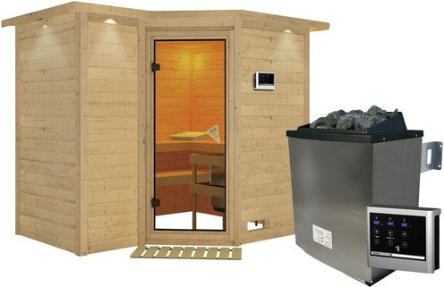 Karibu Sauna Riga 2 aus Fichtenholz in Beige inklusive 9 kW Saunaofen mit externer Steuerung für 4 Personen, B/T/H: 264 x 198 x 212 cm - Bild 1