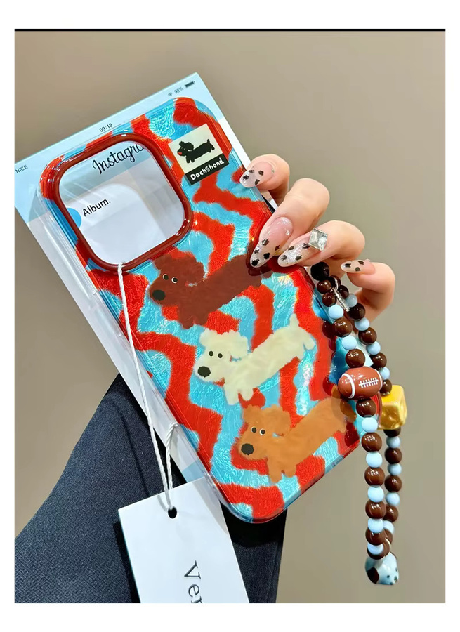 Handyhülle mit Cartoon-Streifen-Hund und Kette für Apple iPhone 16 15 14 13 12 11 Pro Max Plus Mini, Anti-Fall TPU Softshell Abdeckung, Multicolor - Bild 2