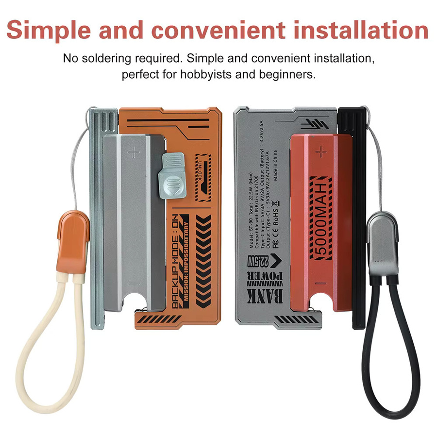 Aideepen 21700 DIY Powerbank-Gehäuse mit PD 22,5 W Schnellladefunktion und integriertem Kabel in Rot - Bild 1