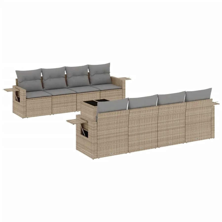 vidaXL 9-teilige Garten-Sofagarnitur aus Poly-Rattan in Beige mit Kissen und Gartentisch - Bild 2