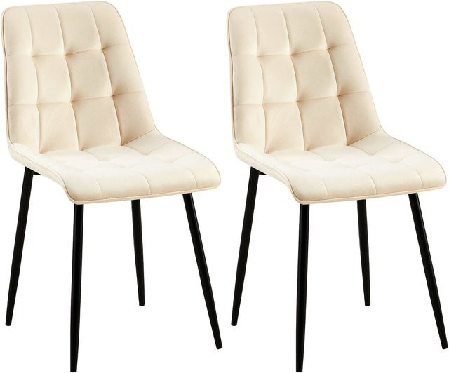 CLP 2er Set Esszimmerstühle Gifford Polsterstühle mit Samtbezug in Beige - Bild 1