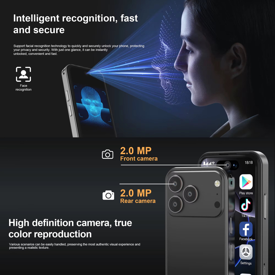 SERVO 17PRO MAX Android Mini Smartphone in Schwarz mit 3,75 Zoll Bildschirm, 16GB ROM, 3G WCDMA, Dual SIM und WiFi - Bild 2