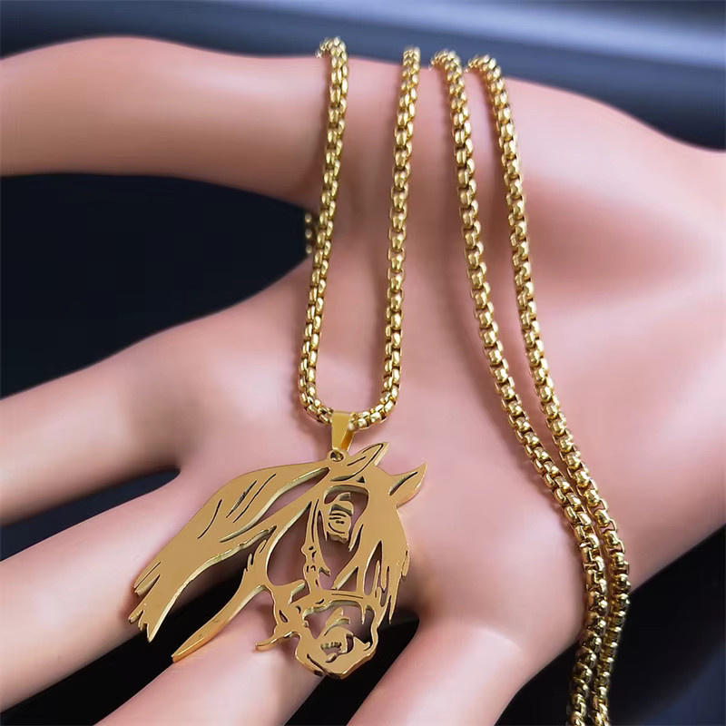 AFAWA Anhänger Halskette, Pferdekopf, Edelstahl, Gold, Unisex - Bild 2