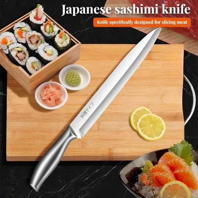 PLYS Professionelles japanisches Sashimi-Messer aus Edelstahl in Silber für Lachs und Fisch - Bild 1