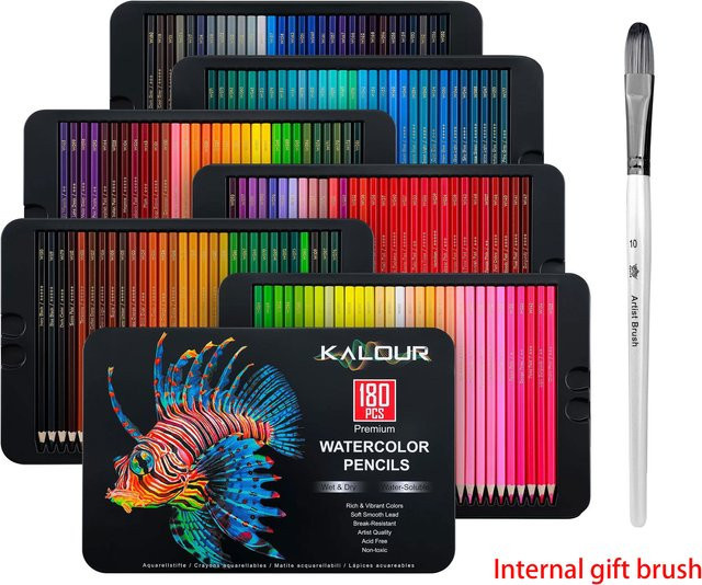 KALOUR Luxus-Eisenbox-Set mit 180 wasserlöslichen Buntstiften in Multicolour für Kunstzeichnen und Malen - Bild 1