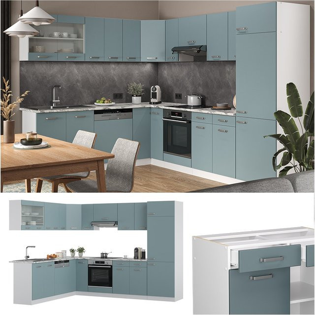 Vicco R-Line Solid Eckküche modern in Blau, Breite: 287 cm, Tiefe: 227 cm - Bild 1