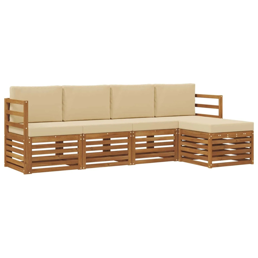 vidaXL Sofagarnitur 5-teilig aus Massivholz Akazie in Natur und Beige mit Sitz- und Rückenkissen im modernen Latten-Design - Bild 2