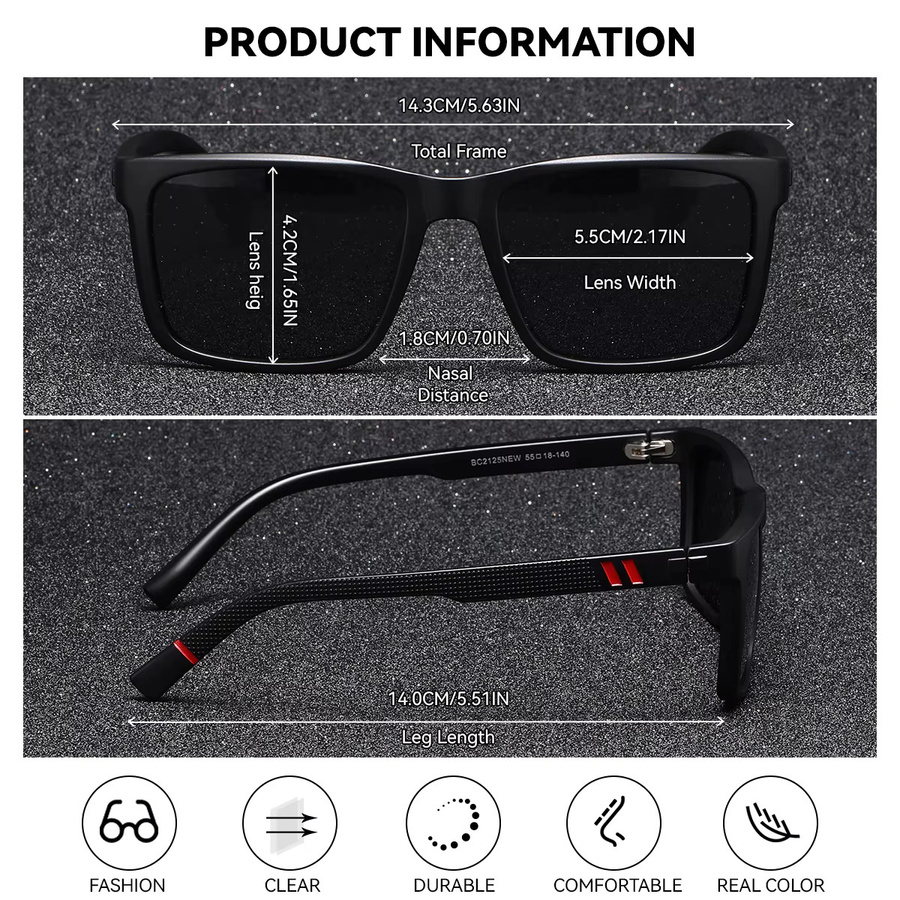 BARCUR Sonnenbrille, Herren, Vollrand, quadratisch, schwarz, Kunststoff, polarisiert - Bild 2