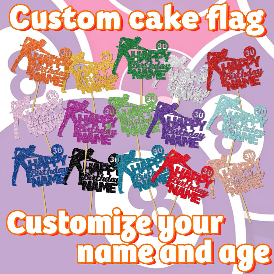 Personalisierter Glitzer-Kuchenaufsatz mit Name und Alter im Billard-Design von cyuan zur Dekoration für Meilenstein-Geburtstage - Bild 5