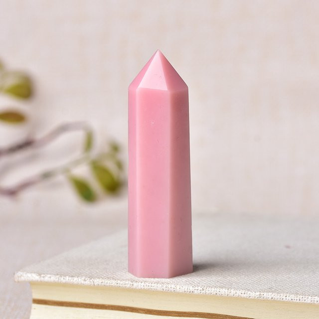 RYCRYSTAL Rosa Opal Kristall Obelisk aus Naturstein zur Reiki-Heilung und Chakra-Dekoration, Farbe: Pink - Bild 1