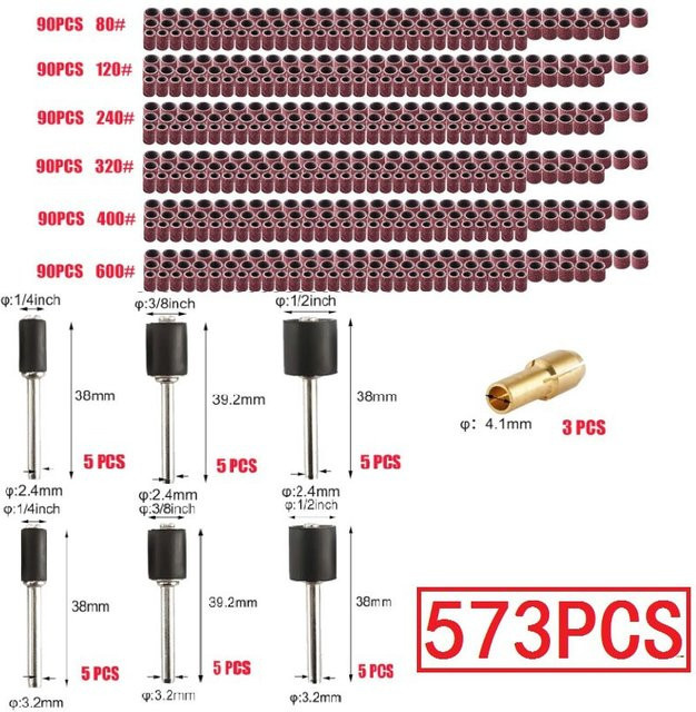XMSJ Schleiftrommel Set mit 573 Teilen, Schleifbänder 1/2 Zoll und 1/4 Zoll für Dremel, Nagelbohrer und Rotary-Schleifwerkzeuge - Bild 1