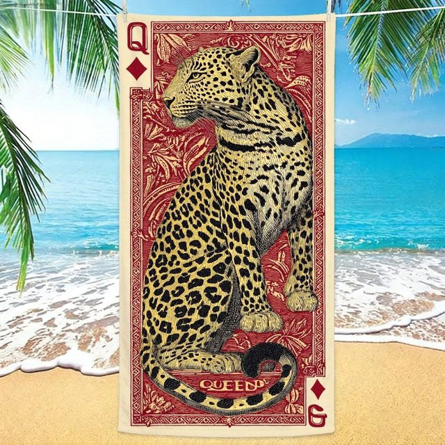 Königin Leopard Strandtuch aus weicher Mikrofaser mit 2D-Druck in Weiß, B: 30 cm, H: 60 cm - Bild 1